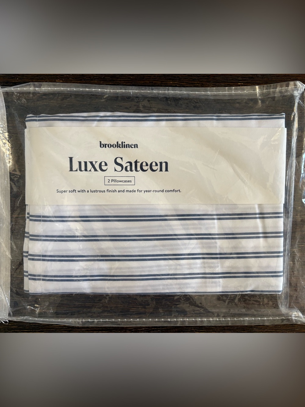 Brooklinen Luxe Sateen 2 Standard Pillowcases Tandem Stripe in Storm Blue